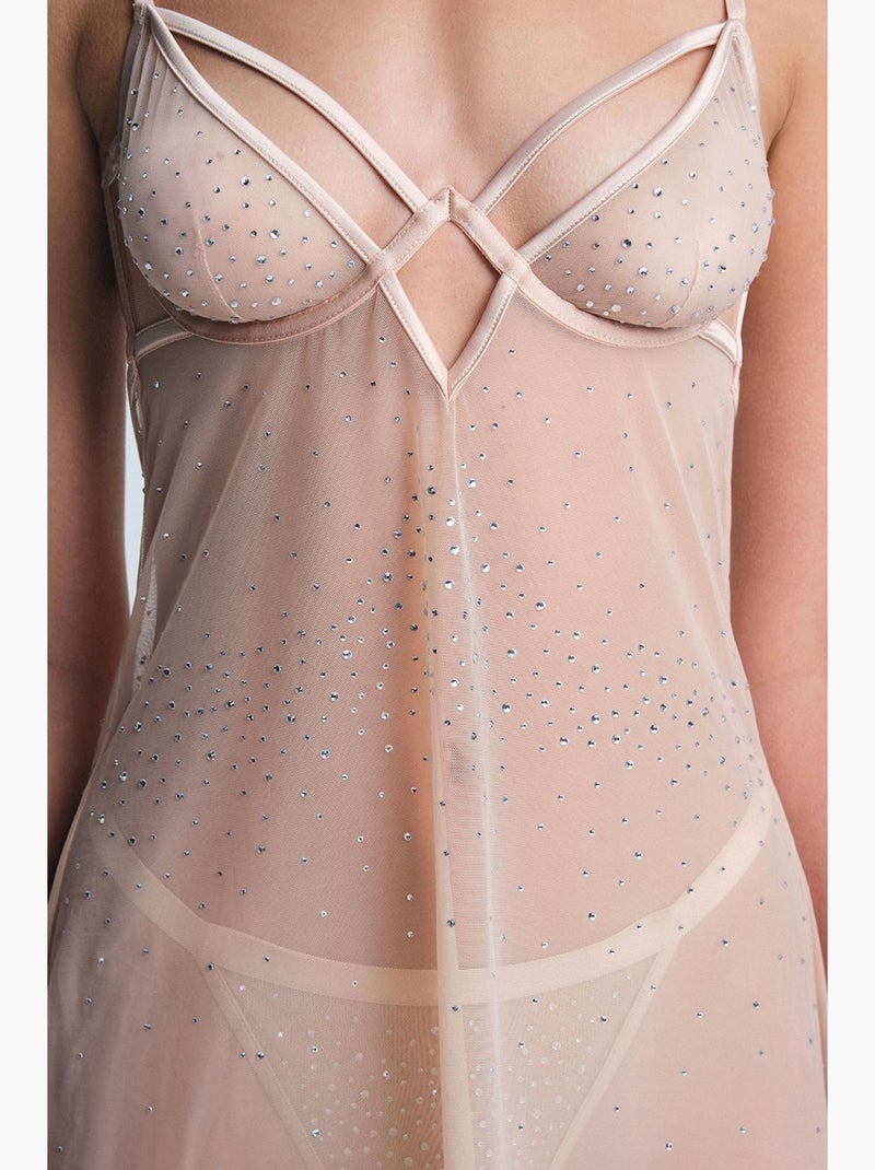 Sandy babydoll à détail pierre, sans rembourrage, sans armatures penti Beige argile - Kiabi