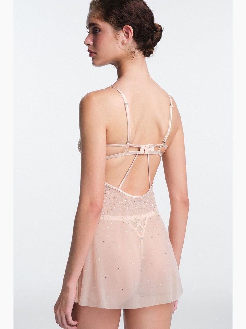 Sandy babydoll à détail pierre, sans rembourrage, sans armatures penti Beige argile - Kiabi