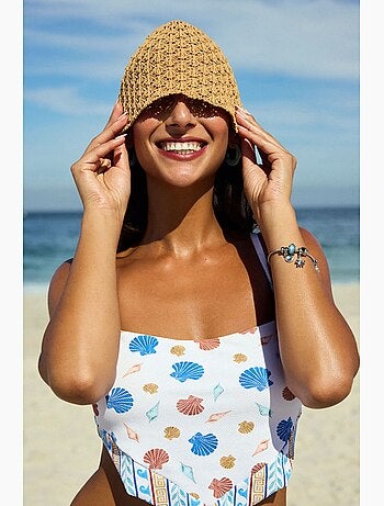 Santorini scarf haut de bikini texturé à motif coquillage penti