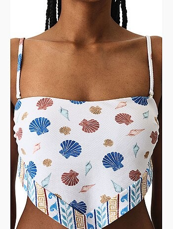 Santorini scarf haut de bikini texturé à motif coquillage penti