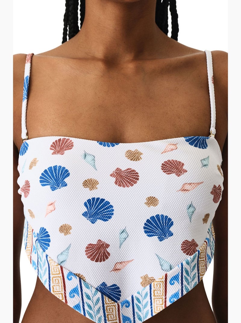 Santorini scarf haut de bikini texturé à motif coquillage penti Blanc / Bleu / Rouge - Kiabi