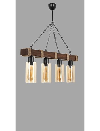 SAPHIA - Suspension filaire 4 lampes bois et métal