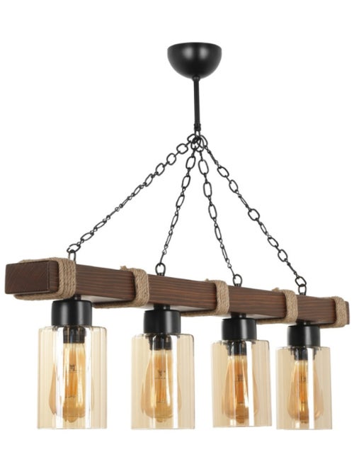 SAPHIA Suspension filaire 4 lampes bois et métal - Kiabi