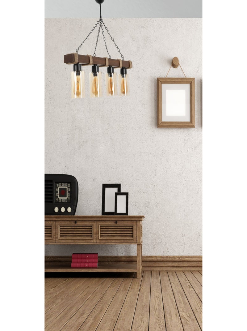 SAPHIA Suspension filaire 4 lampes bois et métal Marron - Kiabi