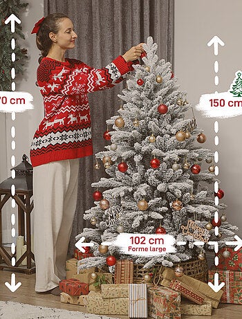 Sapin de Noël artificiel enneigé H.150cm 768 branches support métal pliable