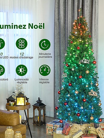 Sapin de Noël artificiel LED H.180 cm 899 branches télécommande vert