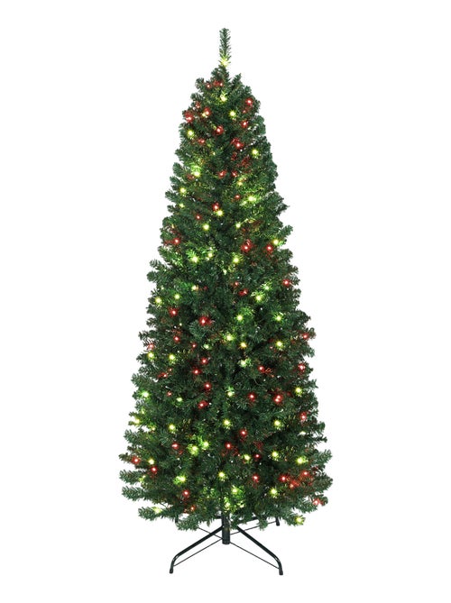 Sapin de Noël artificiel LED H.180 cm 899 branches télécommande vert - Kiabi