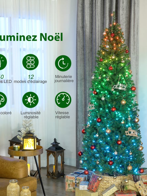 Sapin de Noël artificiel LED H.180 cm 899 branches télécommande vert - Kiabi