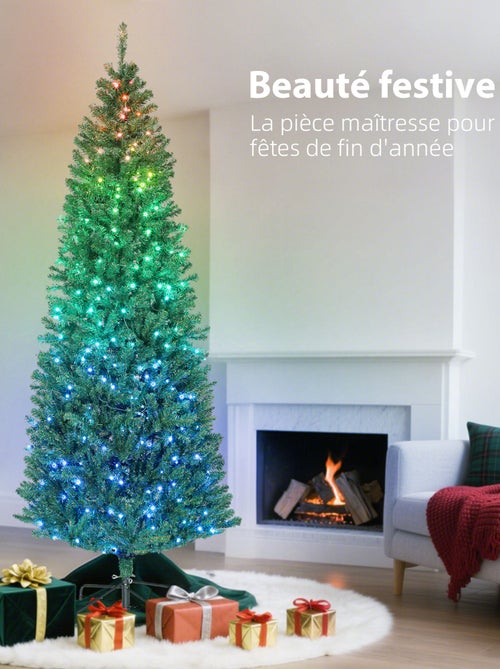 Sapin de Noël artificiel LED H.180 cm 899 branches télécommande vert - Kiabi