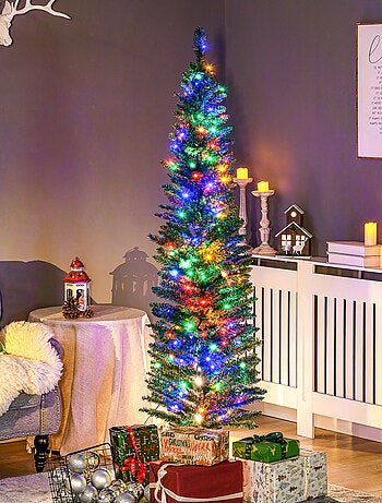 Sapin de Noël artificiel lumineux 150 LED multicolores H.180 cm forme cyprès vert