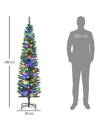 Sapin de Noël artificiel lumineux 150 LED multicolores H.180 cm forme cyprès vert