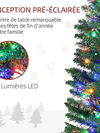 Sapin de Noël artificiel lumineux 150 LED multicolores H.180 cm forme cyprès vert