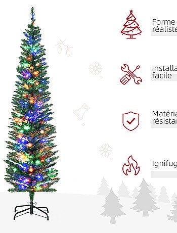 Sapin de Noël artificiel lumineux 150 LED multicolores H.180 cm forme cyprès vert
