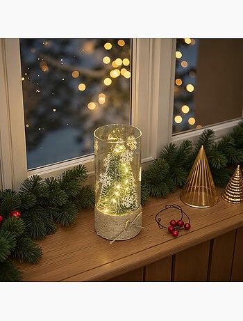Sapin de noël lumineux led en verre h. 20 cm