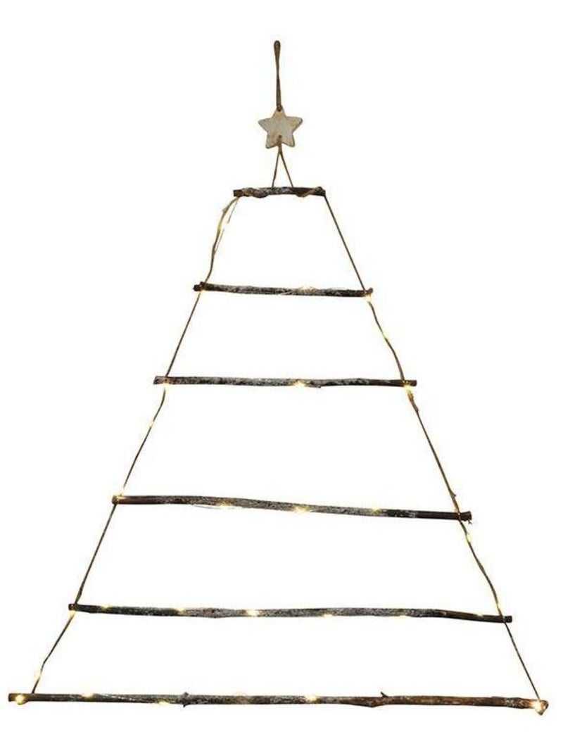 Sapin mural lumineux - 40 leds blanc chaud piles H90 Jaune - Kiabi