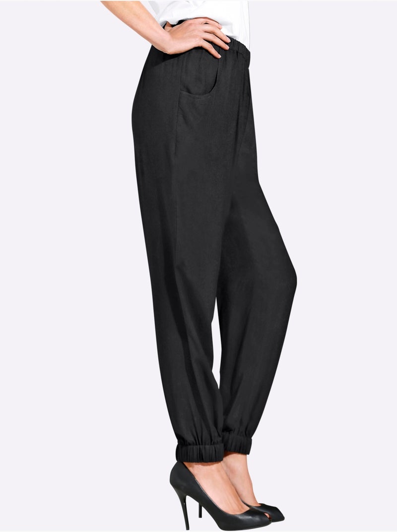 Sarouel en viscose avec ceinture élastique et poches arrondies - Taille courte - Moda Vilona Noir - Kiabi