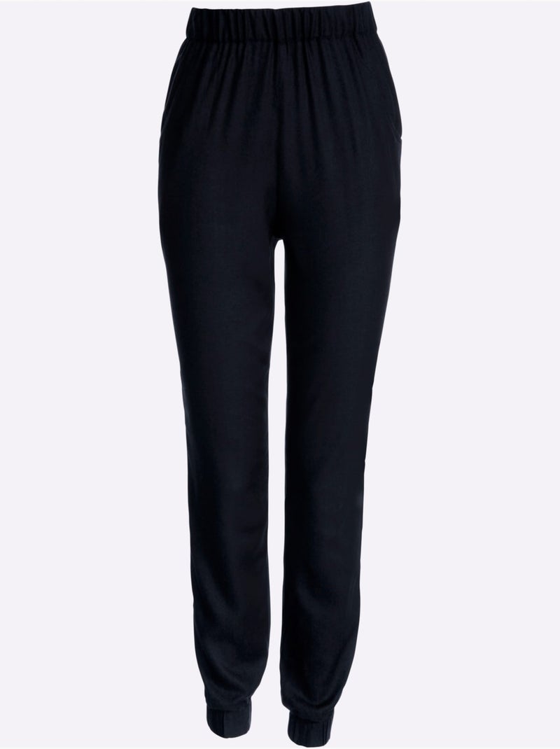 Sarouel en viscose avec ceinture élastique et poches arrondies - Taille courte - Moda Vilona Noir - Kiabi