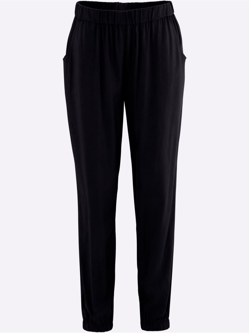 Sarouel en viscose avec ceinture élastique et poches arrondies - taille standard - moda vilona Noir - Kiabi