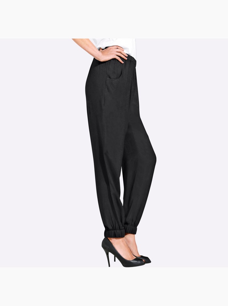 Sarouel en viscose avec ceinture élastique et poches arrondies - taille standard - moda vilona Noir - Kiabi