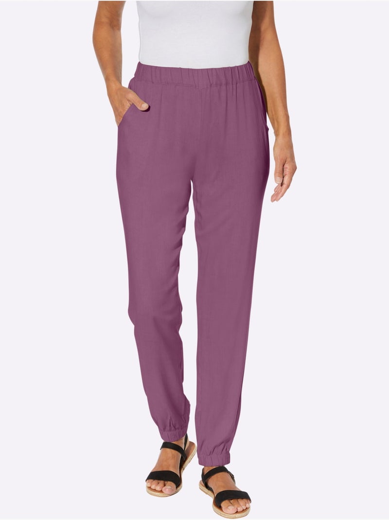 Sarouel fluide en viscose avec ceinture élastique et poches - Taille standard - Moda Vilona Violet - Kiabi