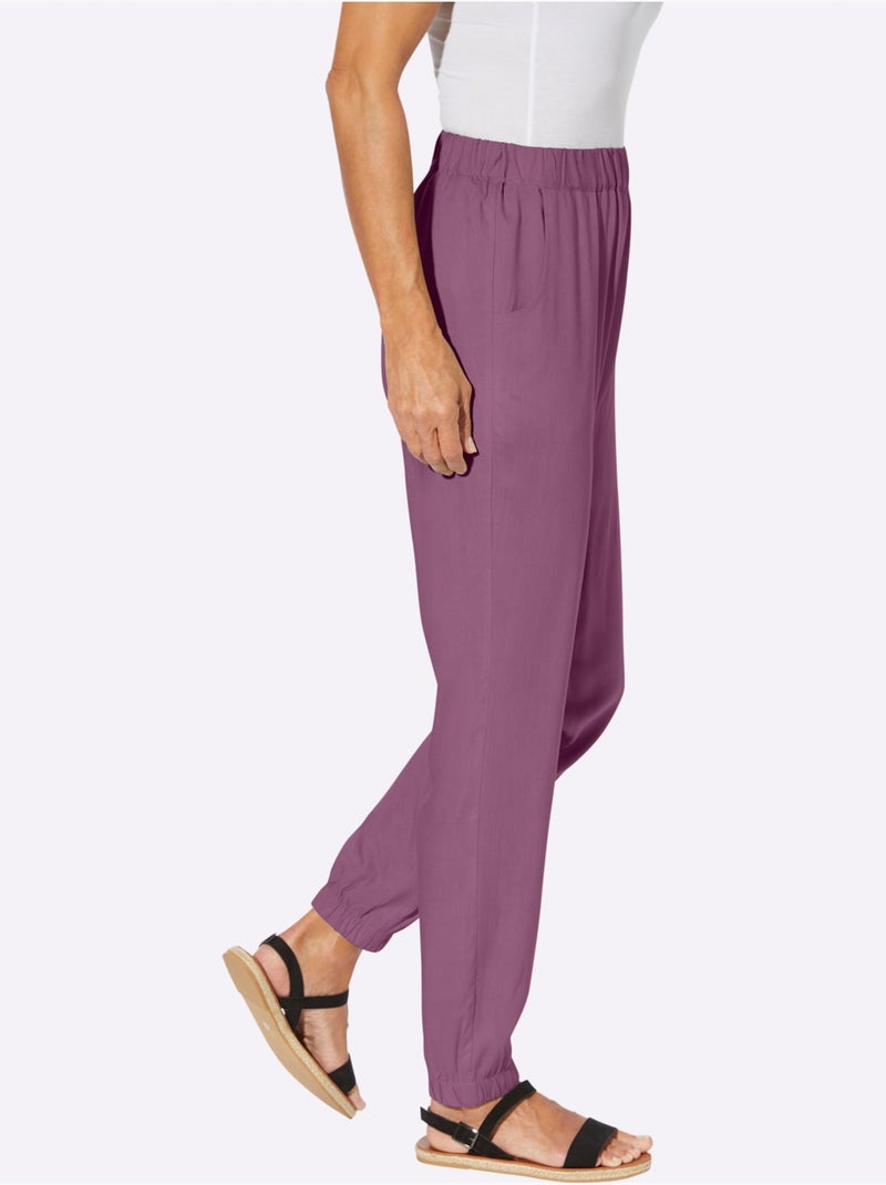 Sarouel fluide en viscose avec ceinture élastique et poches - Taille standard - Moda Vilona Violet - Kiabi