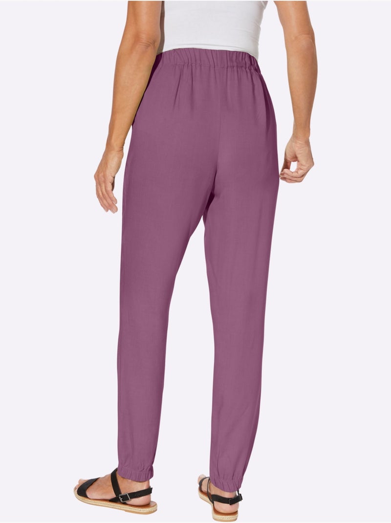 Sarouel fluide en viscose avec ceinture élastique et poches - Taille standard - Moda Vilona Violet - Kiabi