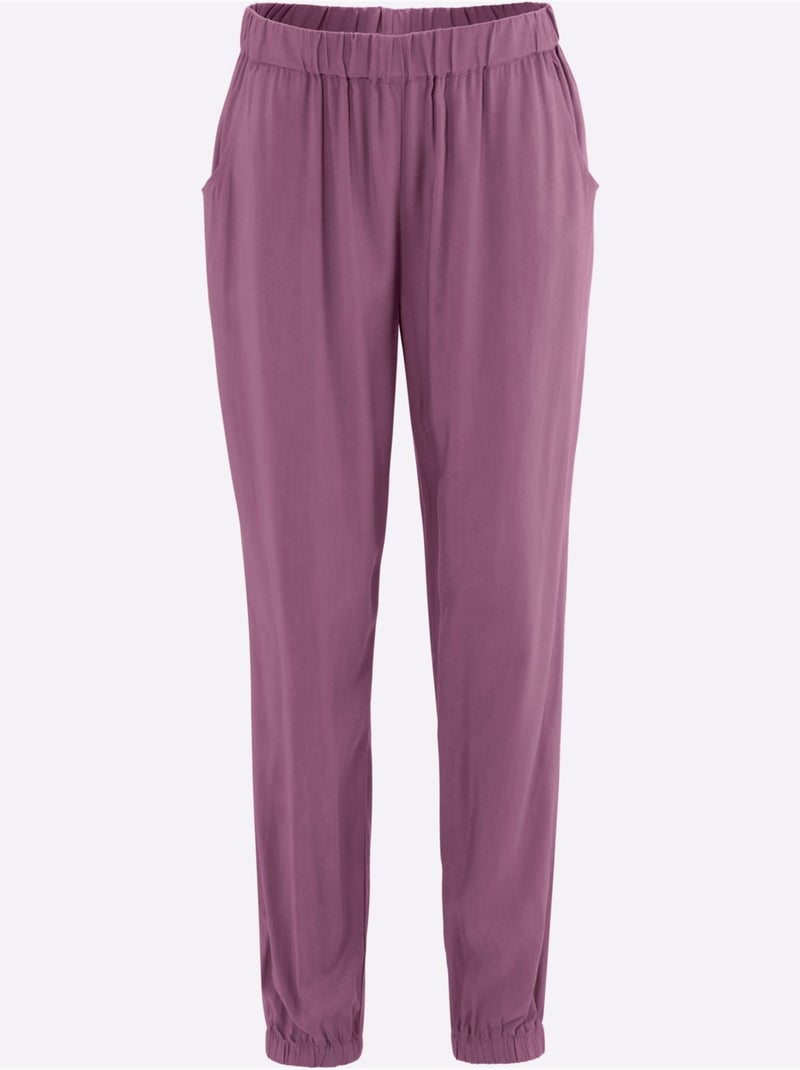 Sarouel fluide en viscose avec ceinture élastique et poches - Taille standard - Moda Vilona Violet - Kiabi