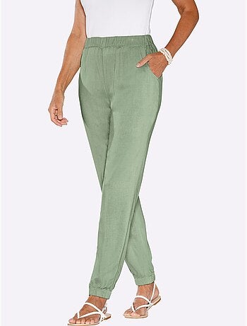 Sarouel fluide en viscose avec ceinture élastique et poches arrondies - Taille courte - Moda Vilona