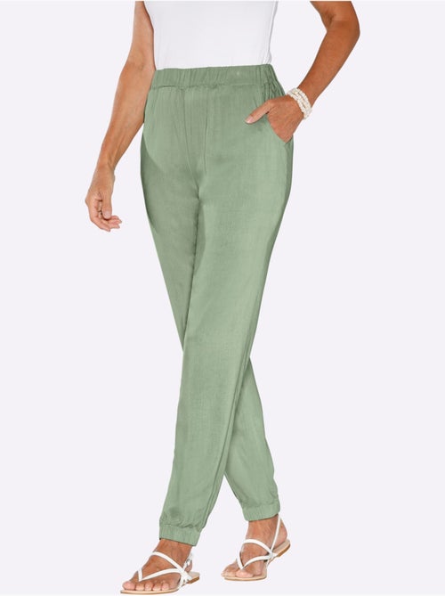 Sarouel fluide en viscose avec ceinture élastique et poches arrondies - Taille courte - Moda Vilona - Kiabi