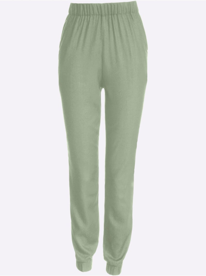 Sarouel fluide en viscose avec ceinture élastique et poches arrondies - Taille courte - Moda Vilona Vert eucalyptus - Kiabi