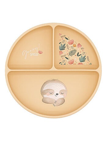 Sassi Junior | Assiette compartimentée en silicone avec ventouse Animaux
