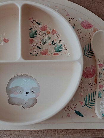 Sassi Junior | Assiette compartimentée en silicone avec ventouse Animaux