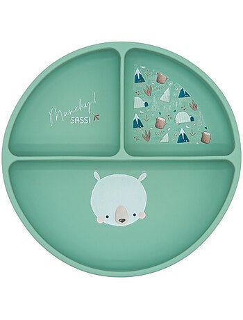 Sassi Junior | Assiette compartimentée en silicone avec ventouse Animaux