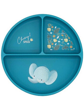Sassi Junior | Assiette compartimentée en silicone avec ventouse Animaux