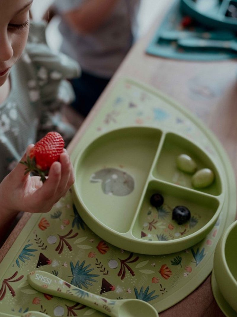 Sassi Junior | Assiette compartimentée en silicone avec ventouse Animaux Vert - Kiabi