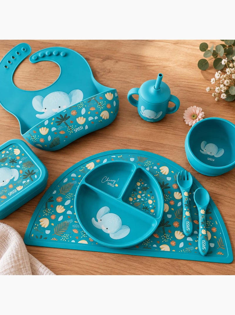 Sassi junior | bavoir récupérateur en silicone animaux Bleu foncé - Kiabi