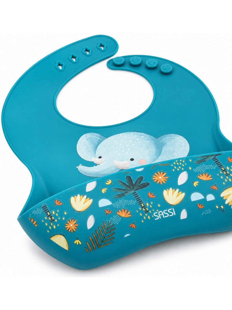Sassi junior | bavoir récupérateur en silicone animaux Bleu foncé - Kiabi