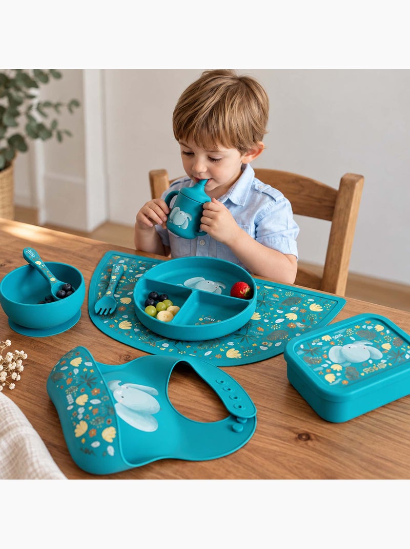 Sassi junior | bavoir récupérateur en silicone animaux Bleu foncé - Kiabi