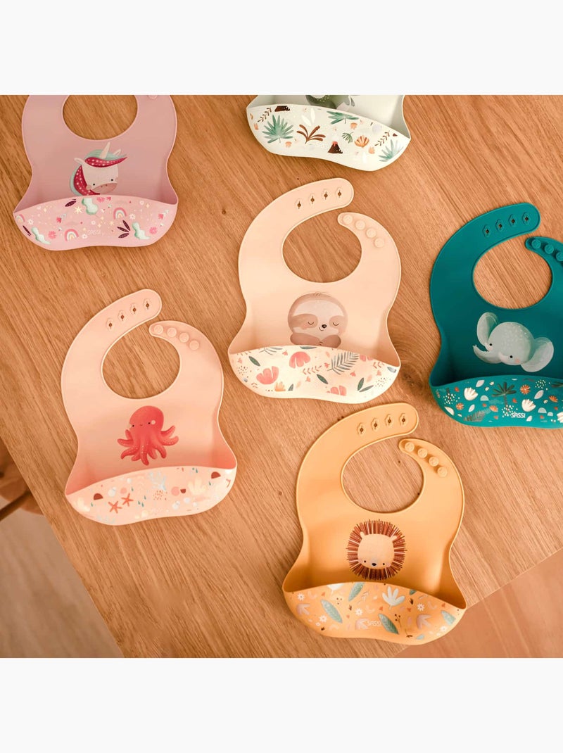 Sassi Junior | Bavoir récupérateur en silicone Animaux Orange clair - Kiabi
