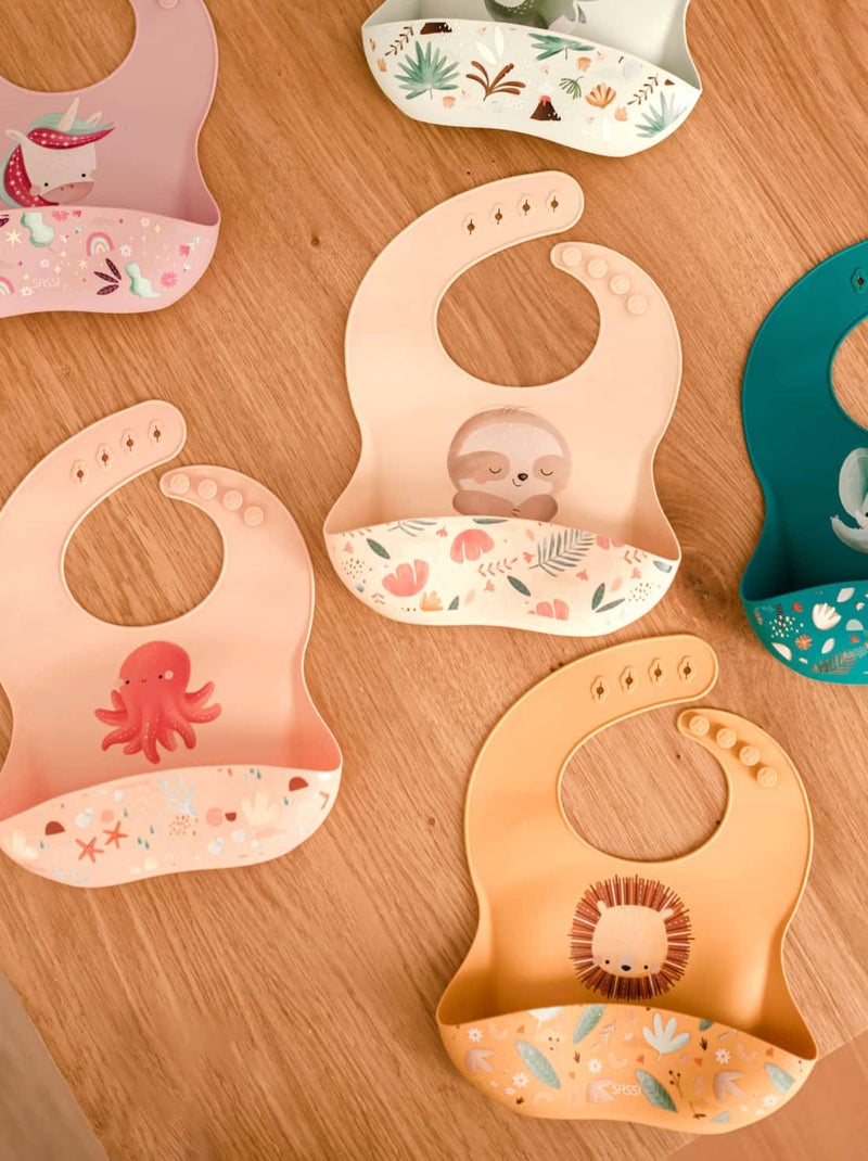 Sassi Junior | Bavoir récupérateur en silicone Animaux Rose - Kiabi