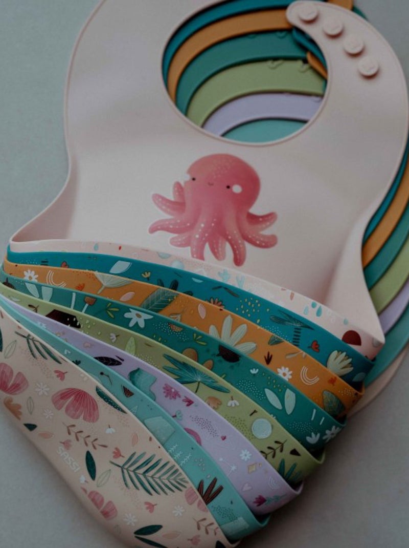 Sassi Junior | Bavoir récupérateur en silicone Animaux Rose - Kiabi