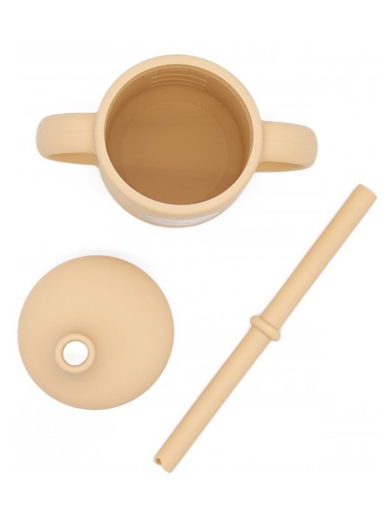 Sassi Junior | Gobelet en silicone avec poignées et paille 120 ml Animaux Beige - Kiabi