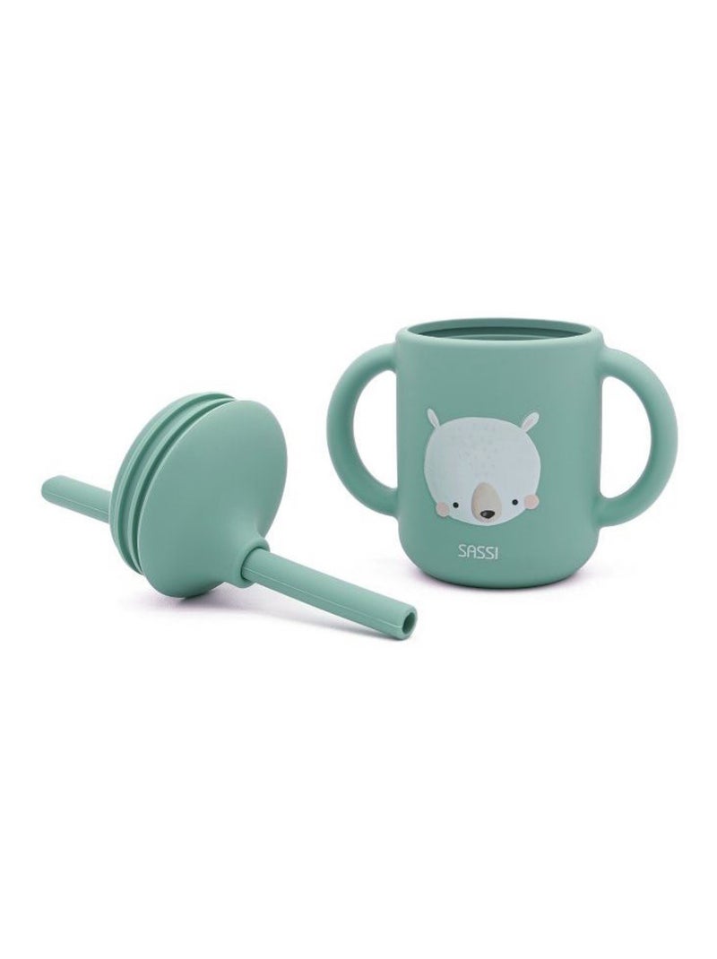 Sassi Junior | Gobelet en silicone avec poignées et paille 120 ml Animaux Bleu - Kiabi