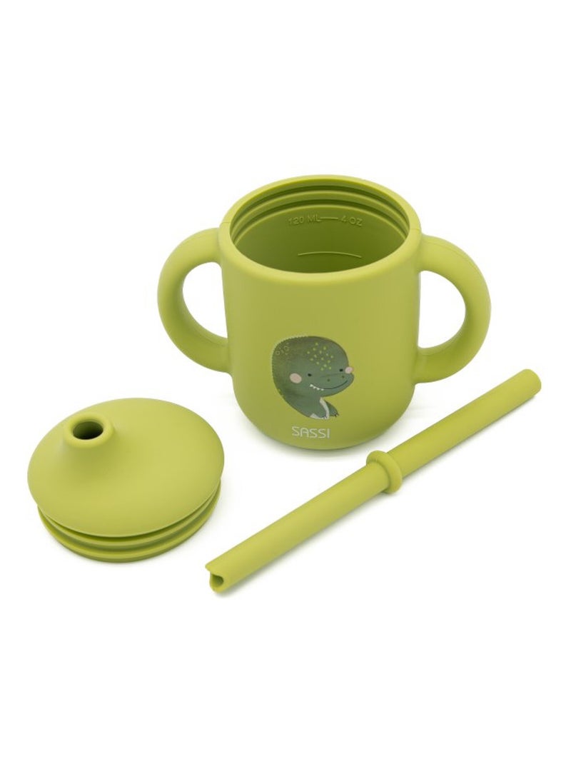 Sassi Junior | Gobelet en silicone avec poignées et paille 120 ml Animaux Vert - Kiabi