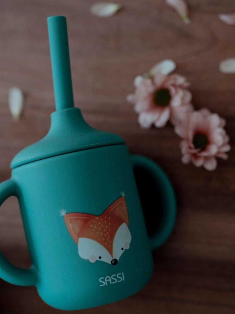 Sassi Junior | Gobelet en silicone avec poignées et paille 120 ml Animaux Vert forêt - Kiabi