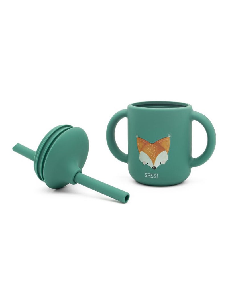 Sassi Junior | Gobelet en silicone avec poignées et paille 120 ml Animaux Vert forêt - Kiabi