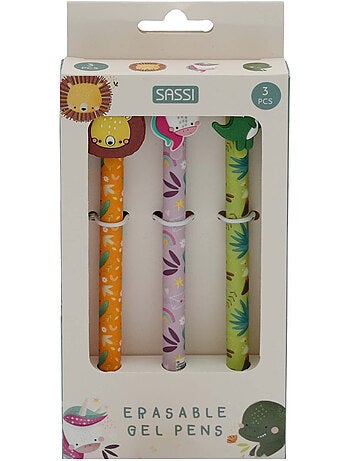 Sassi junior | set de 3 stylos gel effaçables animaux