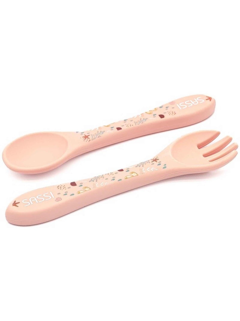 Sassi Junior | Set fourchette et cuillère en silicone Animaux Orange clair - Kiabi