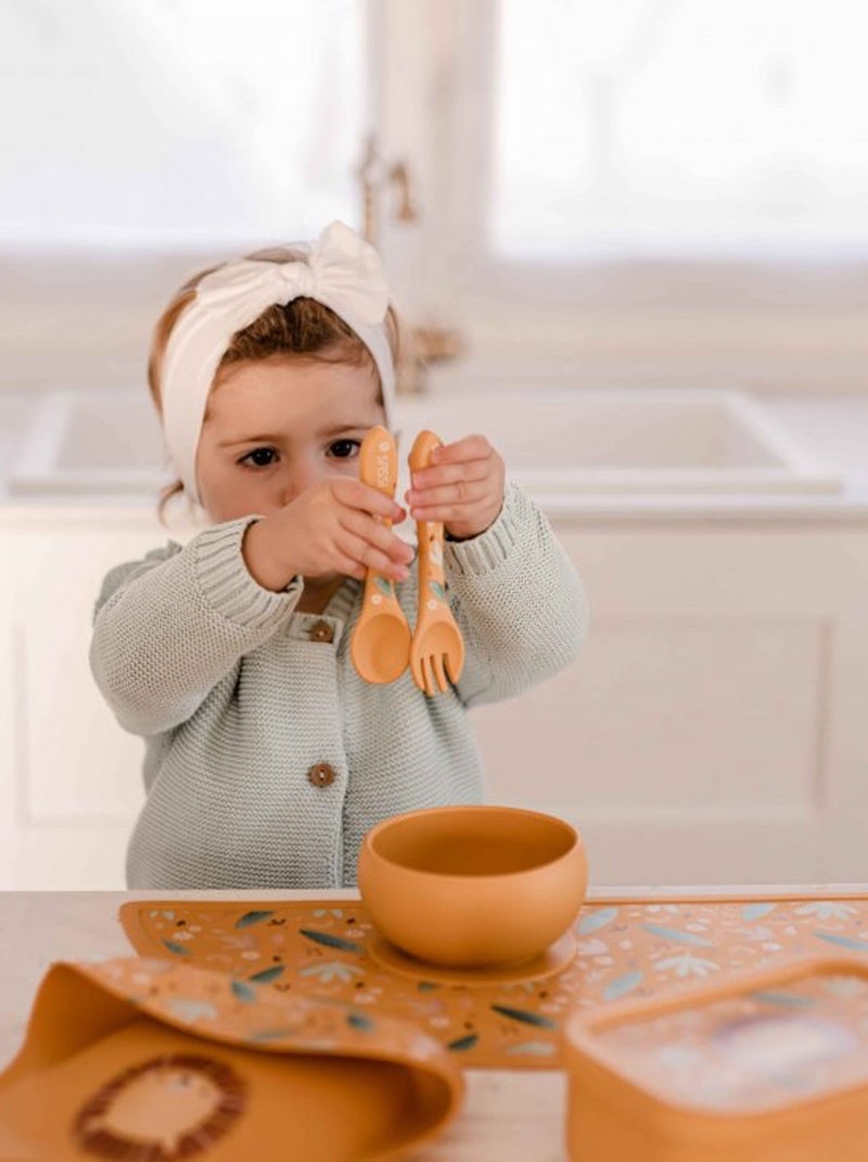 Sassi Junior | Set fourchette et cuillère en silicone Animaux Orange - Kiabi