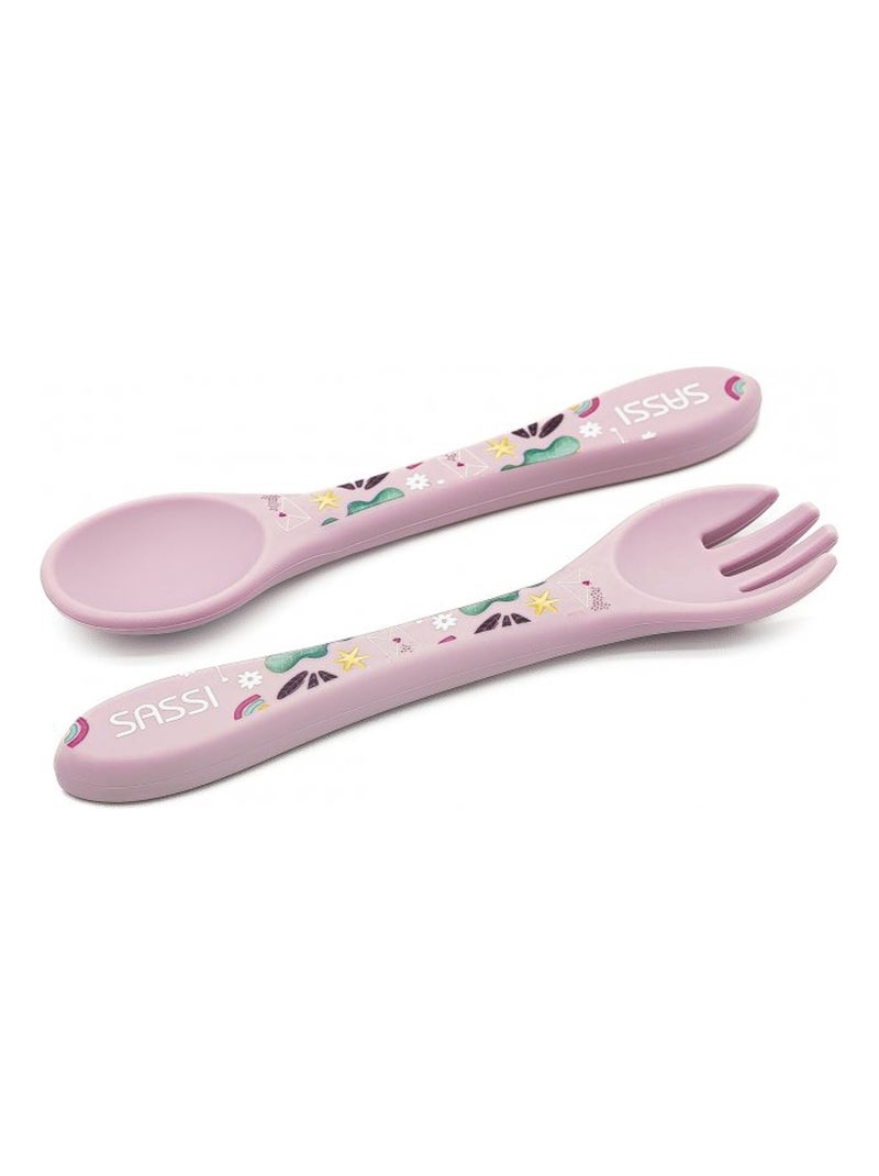 Sassi Junior | Set fourchette et cuillère en silicone Animaux Rose - Kiabi